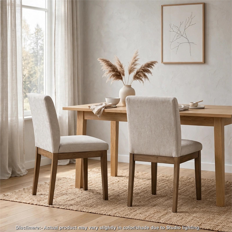 Masi Dining Side Chair Set of 2- Padded Seat- Light Gray Polyester- Brown