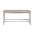 Vile Counter-Height Dining Bench- Gray Fabric Seat- Antique White Wood