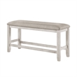 Vile Counter-Height Dining Bench- Gray Fabric Seat- Antique White Wood