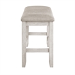 Vile Counter-Height Dining Bench- Gray Fabric Seat- Antique White Wood