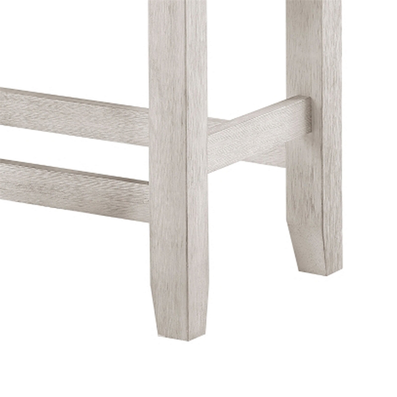 Vile Counter-Height Dining Bench- Gray Fabric Seat- Antique White Wood