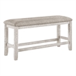 Vile Counter-Height Dining Bench- Gray Fabric Seat- Antique White Wood