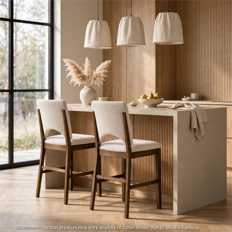 Andre Counter Height Chair- Set of 2- Brown Wood Frame- Beige Fabric