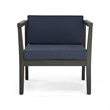Lyso Outdoor Club Chair- Blue Polyester Cushions- Gray Wood
