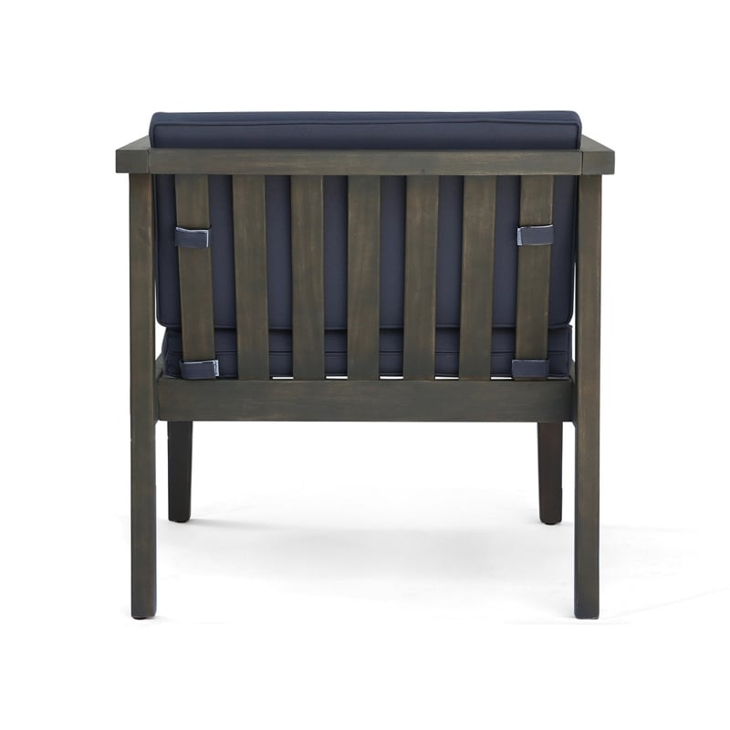 Lyso Outdoor Club Chair- Blue Polyester Cushions- Gray Wood