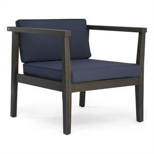 Lyso Outdoor Club Chair- Blue Polyester Cushions- Gray Wood