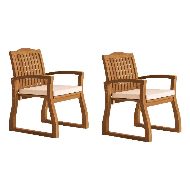Kristi Outdoor Armchair Set of 2- Slatted Back- Brown- Cream Cushions