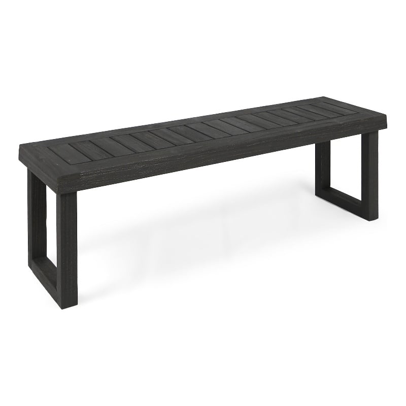Outdoor Acacia Wood Dining Bench with Slatted Seat- Dark Gray- 60 Inch