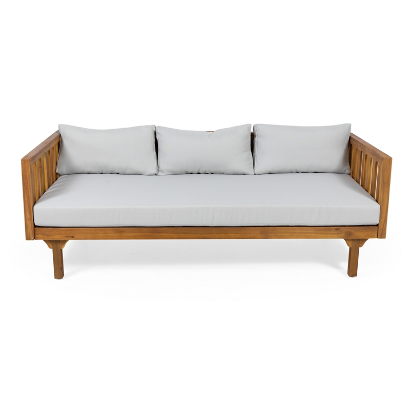 Clara Outdoor 3 Seater Daybed- Water Resistant Gray Cushions- Teak- 68 Inch