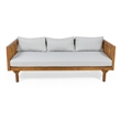 Clara Outdoor 3 Seater Daybed- Water Resistant Gray Cushions- Teak- 68 Inch