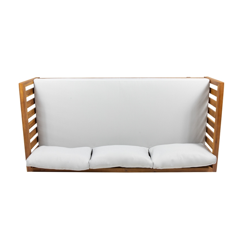 Clara Outdoor 3 Seater Daybed- Water Resistant Gray Cushions- Teak- 68 Inch