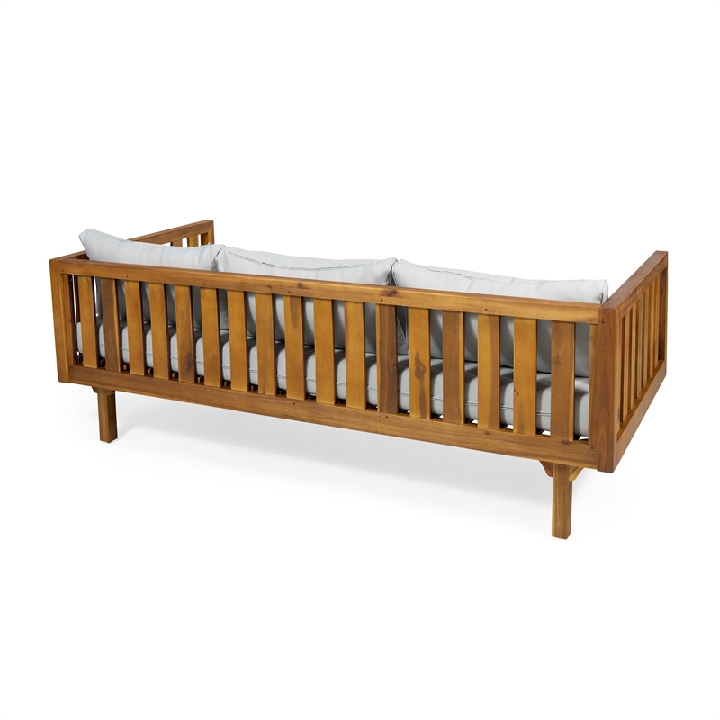 Clara Outdoor 3 Seater Daybed- Water Resistant Gray Cushions- Teak- 68 Inch
