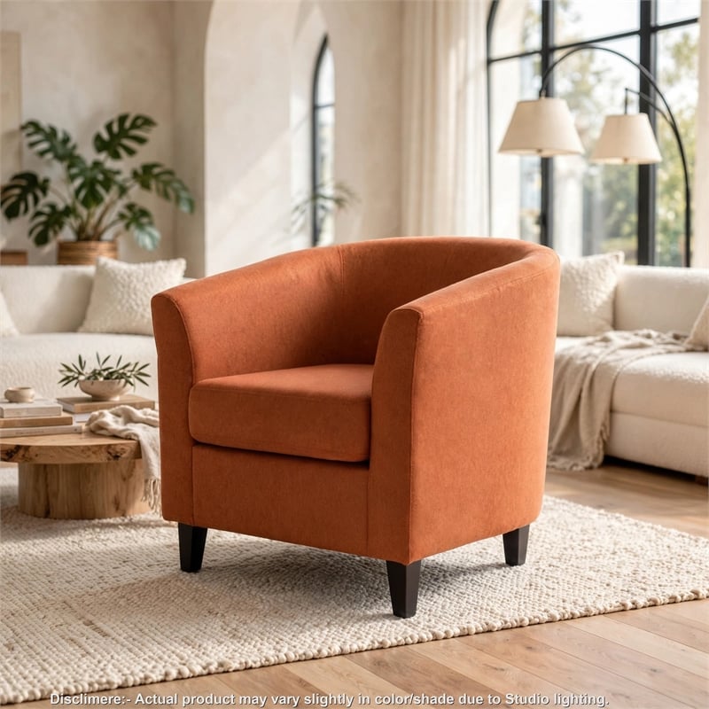 Saira Club Chair with Curved Back and Plush Cushion- Orange Fabric