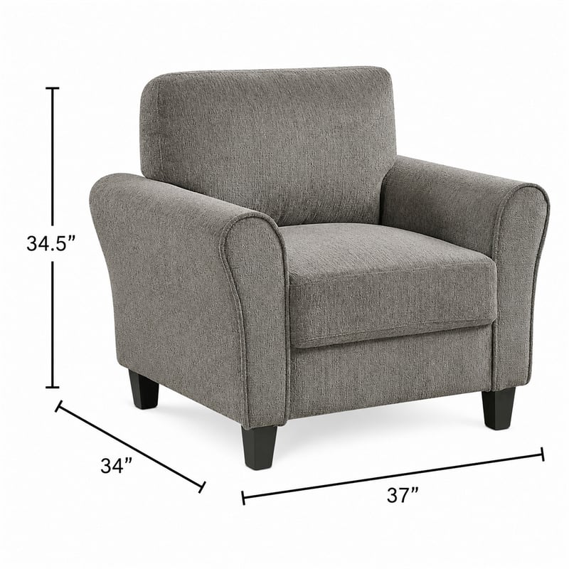 Elon Club Chair with Black Feet- Rolled Arms Design- Brown Chenille