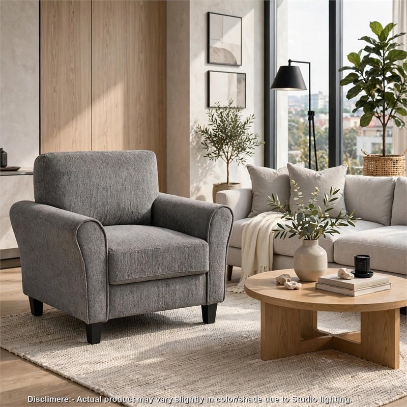 Elon Club Chair with Black Feet- Rolled Arms Design- Brown Chenille