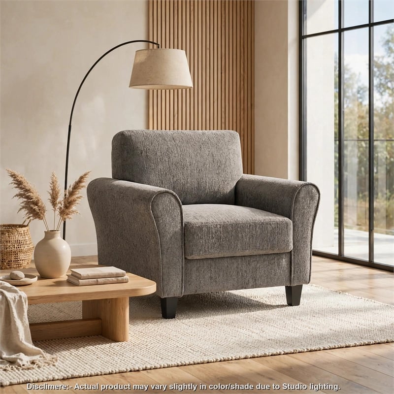 Elon Club Chair with Black Feet- Rolled Arms Design- Brown Chenille