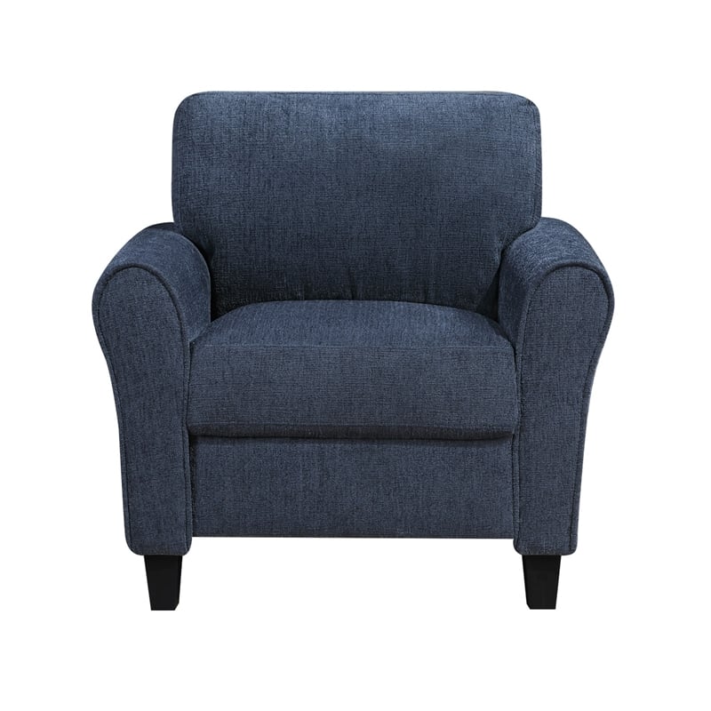Elon Club Chair with Black Feet- Rolled Arms Design- Blue Chenille