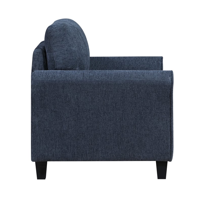 Elon Club Chair with Black Feet- Rolled Arms Design- Blue Chenille