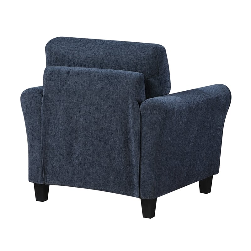 Elon Club Chair with Black Feet- Rolled Arms Design- Blue Chenille
