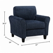 Elon Club Chair with Black Feet- Rolled Arms Design- Blue Chenille