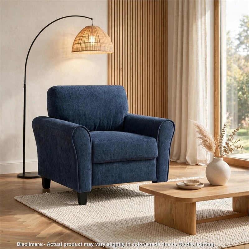 Elon Club Chair with Black Feet- Rolled Arms Design- Blue Chenille