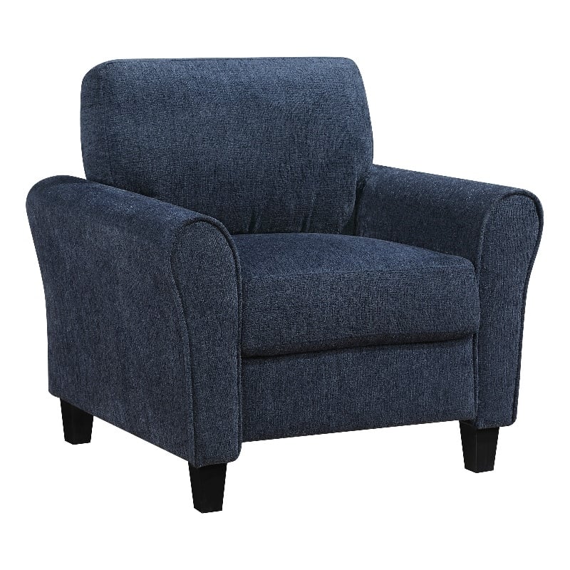 Elon Club Chair with Black Feet- Rolled Arms Design- Blue Chenille