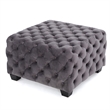 Accent Ottoman- Cubic Shape- Button Tufted Gray Velvet- Black 29 Inch
