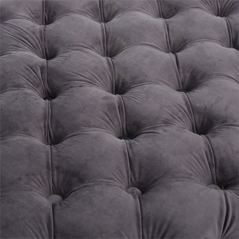 Accent Ottoman- Cubic Shape- Button Tufted Gray Velvet- Black 29 Inch