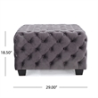 Accent Ottoman- Cubic Shape- Button Tufted Gray Velvet- Black 29 Inch