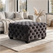 Accent Ottoman- Cubic Shape- Button Tufted Gray Velvet- Black 29 Inch