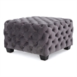 Accent Ottoman- Cubic Shape- Button Tufted Gray Velvet- Black 29 Inch
