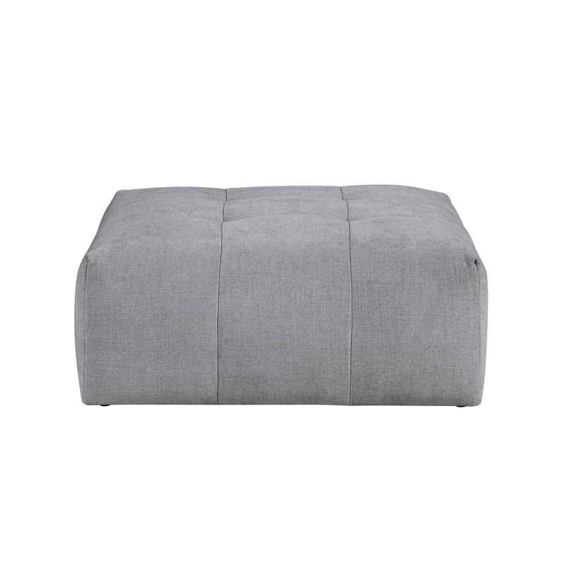 Tanya Ottoman with Casters- Plush Cushion Top- Gray Tufted Fabric- 46 Inch