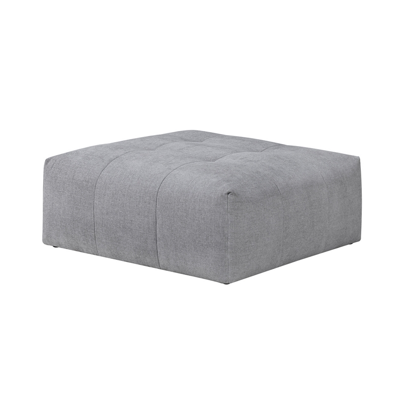 Tanya Ottoman with Casters- Plush Cushion Top- Gray Tufted Fabric- 46 Inch