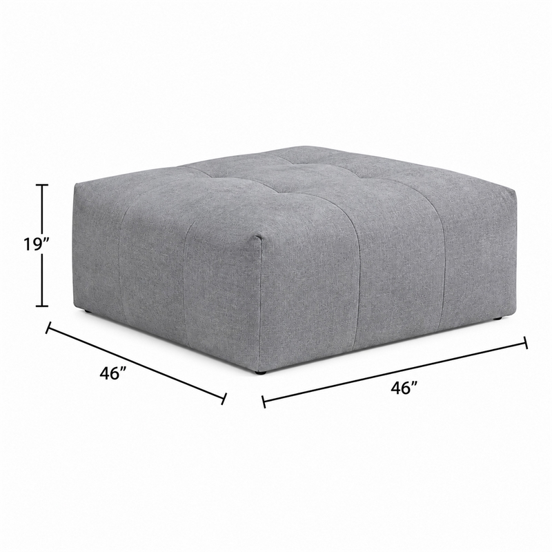 Tanya Ottoman with Casters- Plush Cushion Top- Gray Tufted Fabric- 46 Inch
