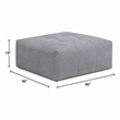 Tanya Ottoman with Casters- Plush Cushion Top- Gray Tufted Fabric- 46 Inch