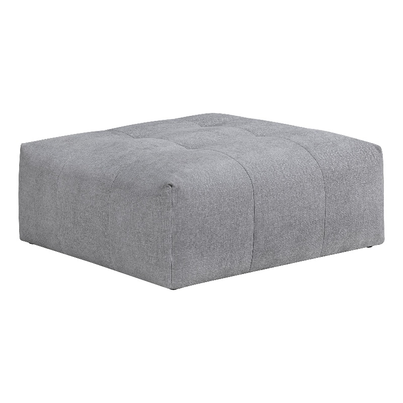Tanya Ottoman with Casters- Plush Cushion Top- Gray Tufted Fabric- 46 Inch