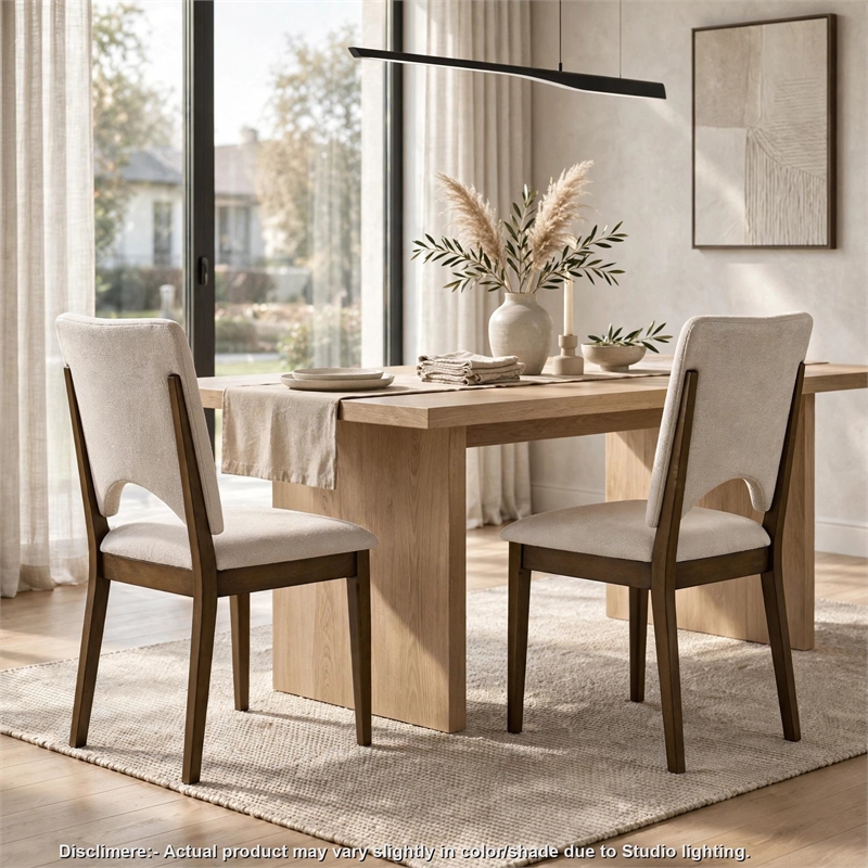 Andre Modern Side-Dining Chair Set of 2-  Angled Wood Frame- Beige Fabric