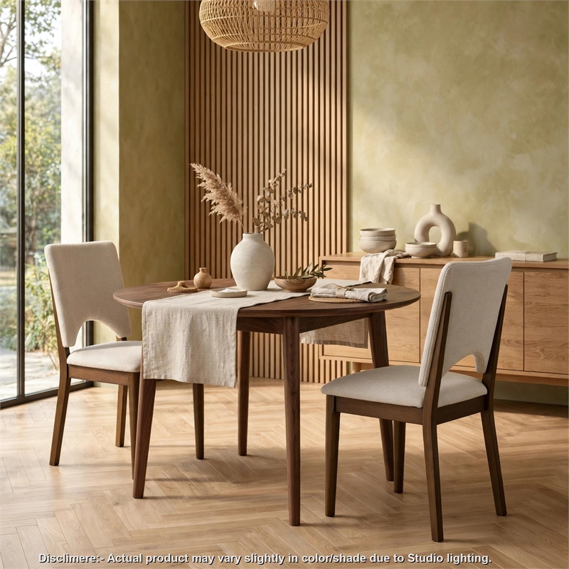 Andre Modern Side-Dining Chair Set of 2-  Angled Wood Frame- Beige Fabric