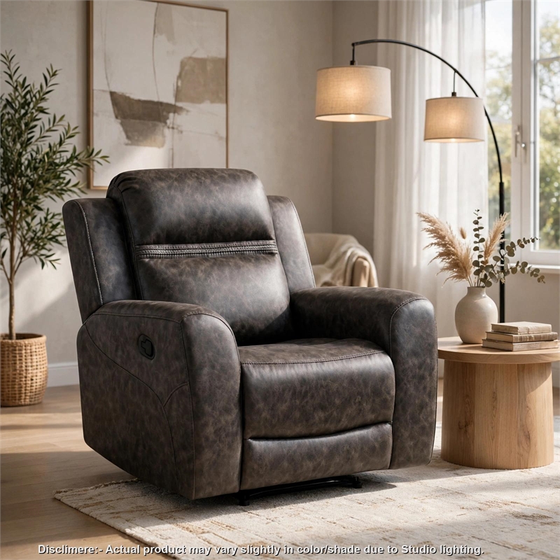 Berty Manual Reclining Chair- Wall Hugger Design- Charcoal Microfiber