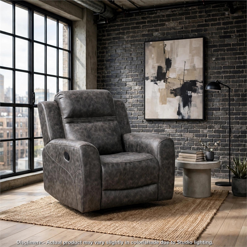 Berty Manual Reclining Chair- Wall Hugger Design- Charcoal Microfiber