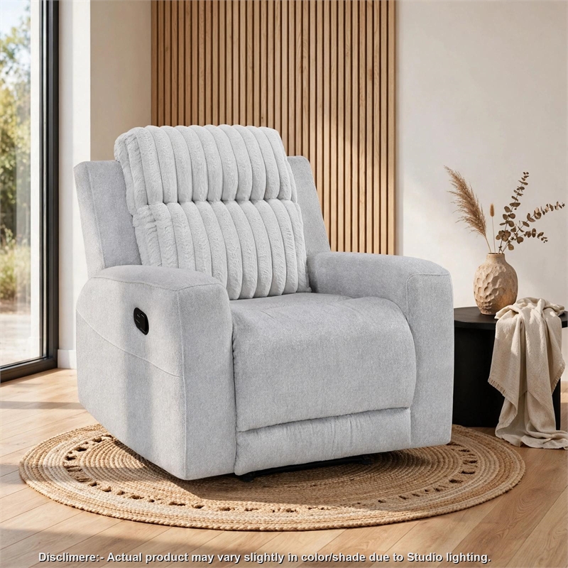 Lupe Manual Reclining Chair- Track Arms- Gray Corduroy and Microfiber