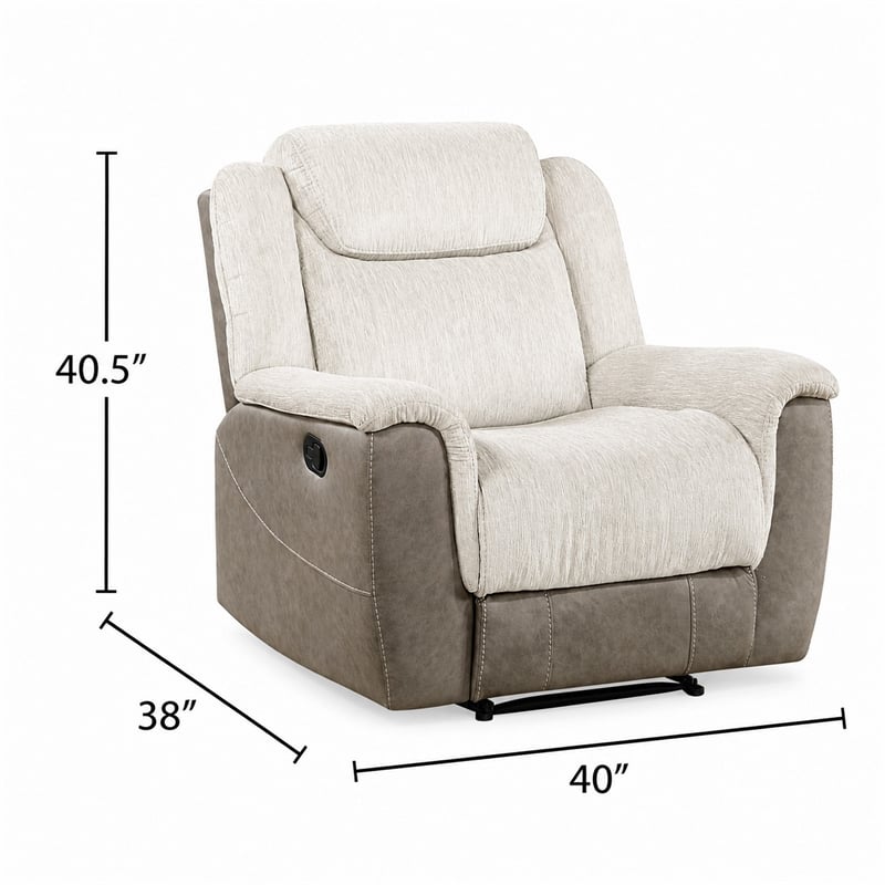Feo Manual Reclining Chair- Foam Fill Beige Chenille and Taupe Microfiber