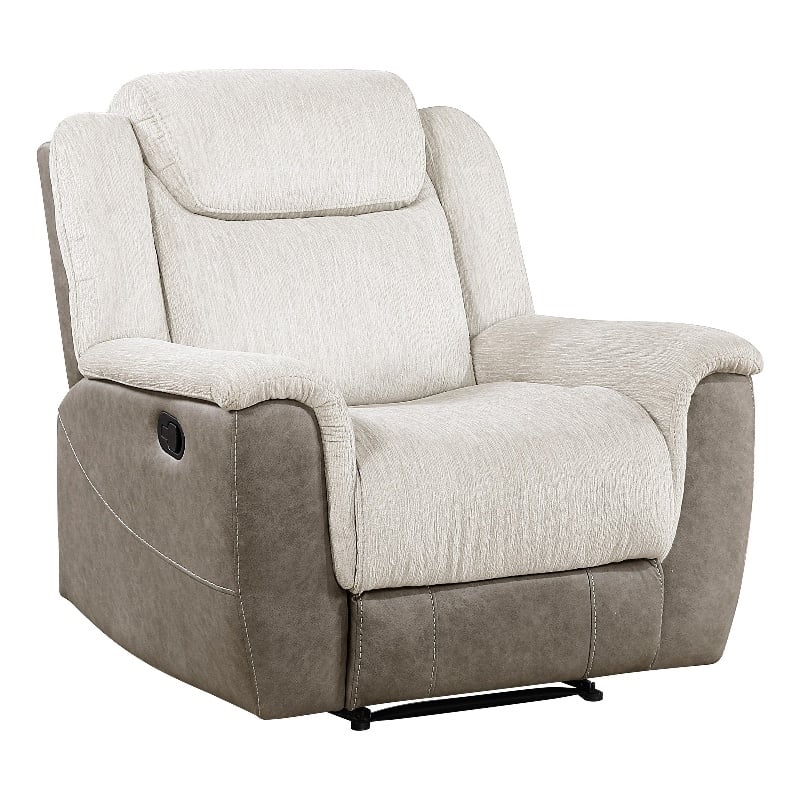 Feo Manual Reclining Chair- Foam Fill Beige Chenille and Taupe Microfiber