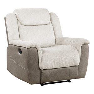 Feo Manual Reclining Chair- Foam Fill Beige Chenille and Taupe Microfiber