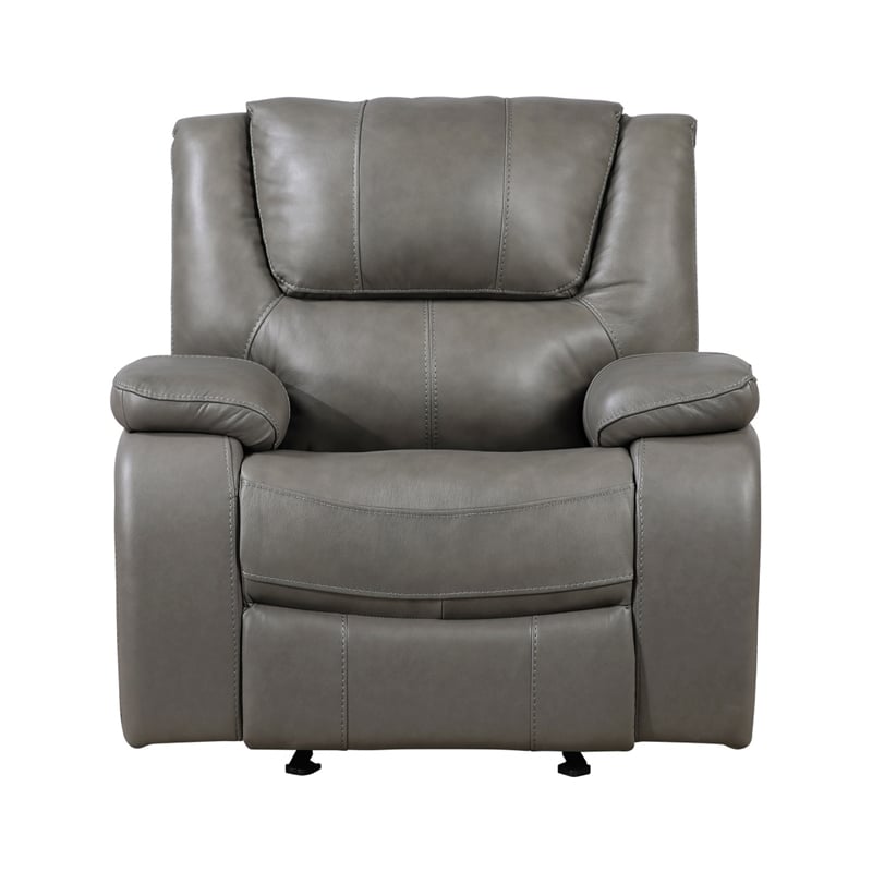 Licot Manual Glider Reclining Chair- Foam Fill  Gray Top Grain Leather