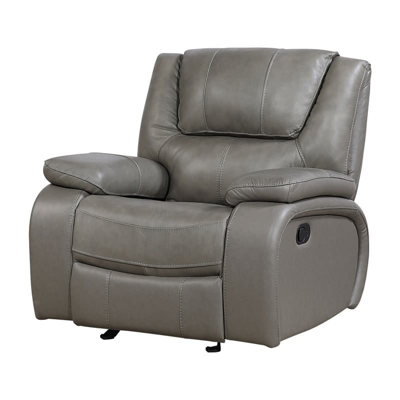 Licot Manual Glider Reclining Chair- Foam Fill  Gray Top Grain Leather