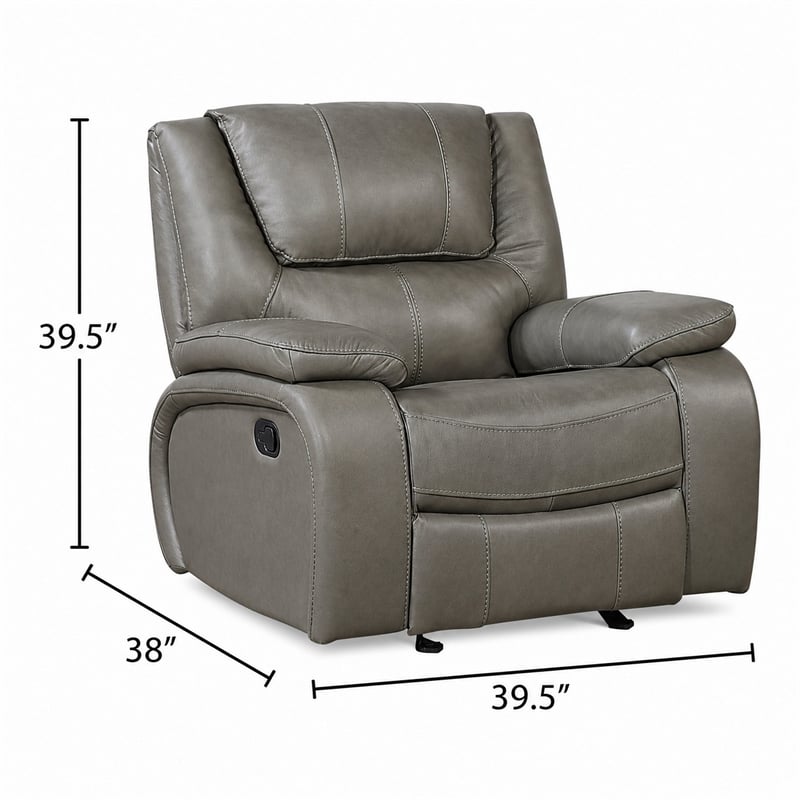 Licot Manual Glider Reclining Chair- Foam Fill  Gray Top Grain Leather