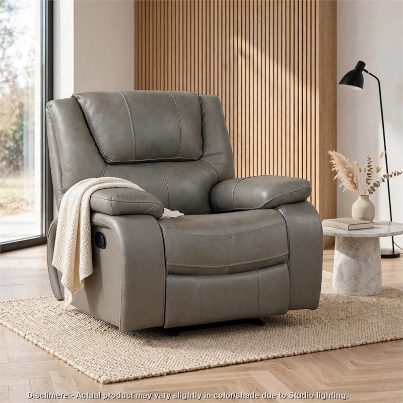 Licot Manual Glider Reclining Chair- Foam Fill  Gray Top Grain Leather