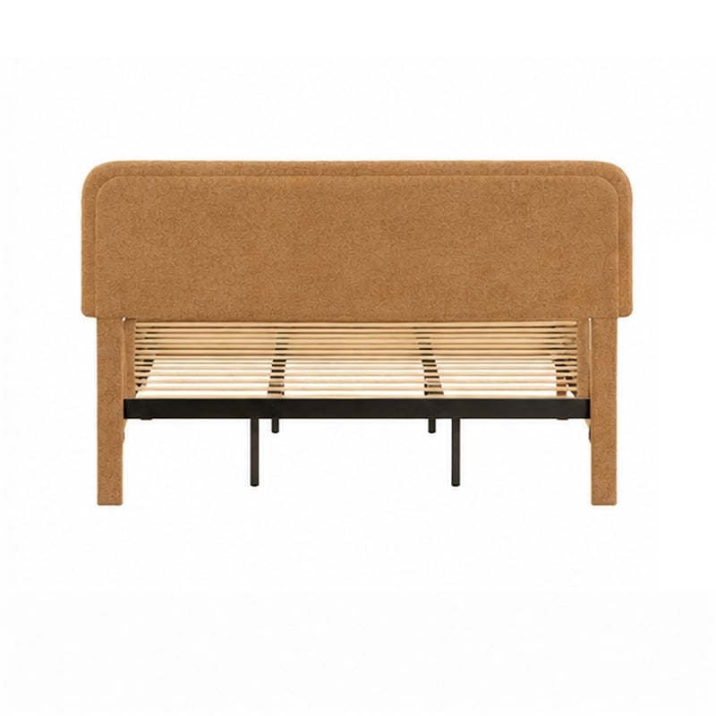 Pedro King Platform Bed with Adjustable Plush Headboard- Brown Fabric