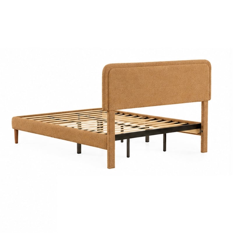 Pedro King Platform Bed with Adjustable Plush Headboard- Brown Fabric